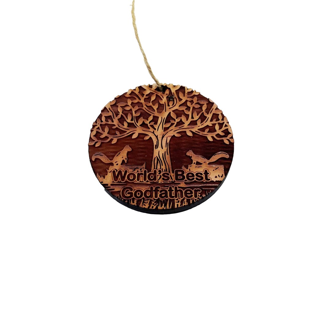 Winter Wolf Worlds Best Godfather - cedar ornament Winter Wolf Worlds Best Godfather - cedar ornament